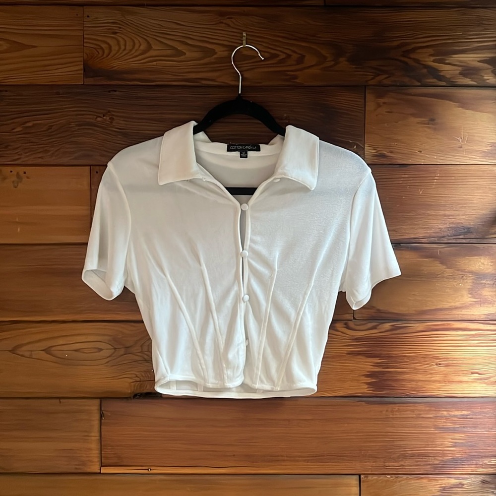 medium white polo cropped top